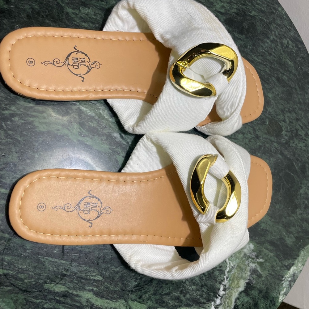 Elegant White Flats with Gold Accent